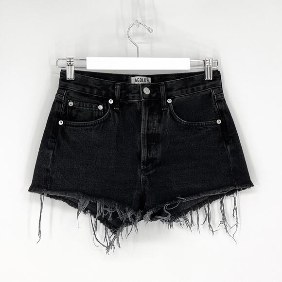 AGOLDE Parker High Rise Denim Shorts Tidal Black Wash Size 23 - Picture 2 of 5